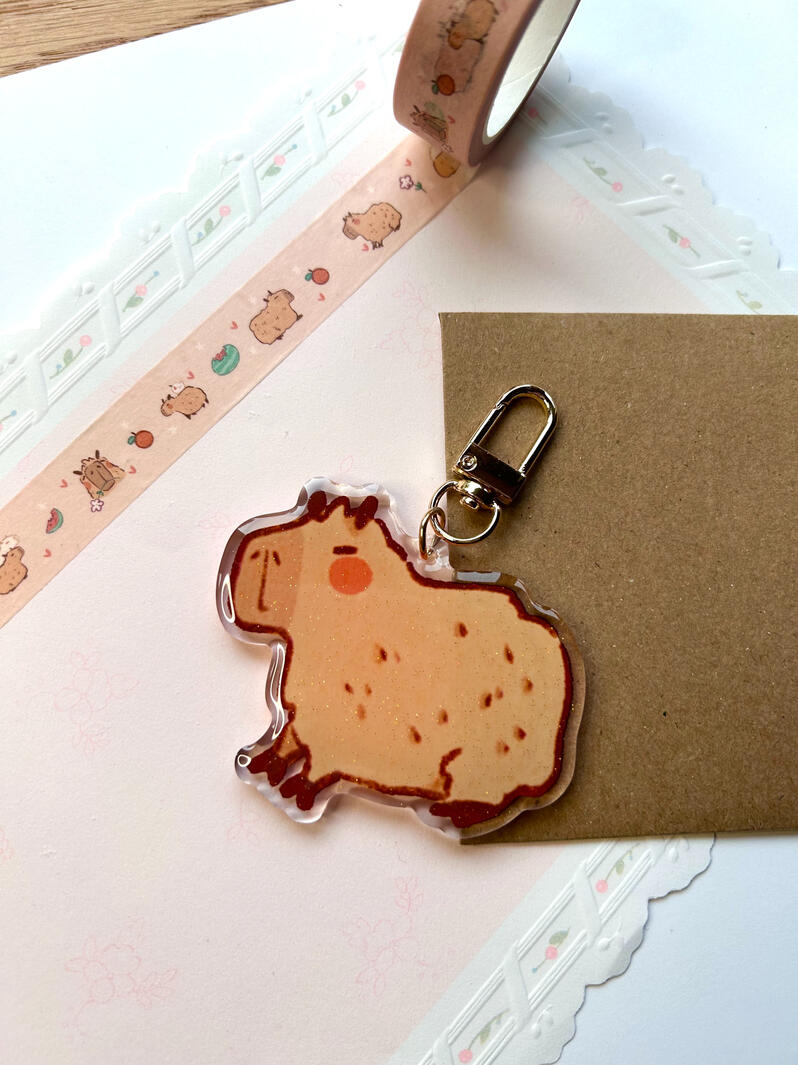 Capybara Glitter Epoxy Acrylic Keychain