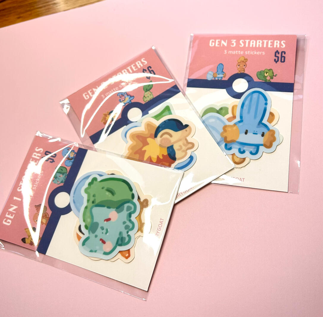 Gen 1-3 Pokemon Starter Sticker Packs