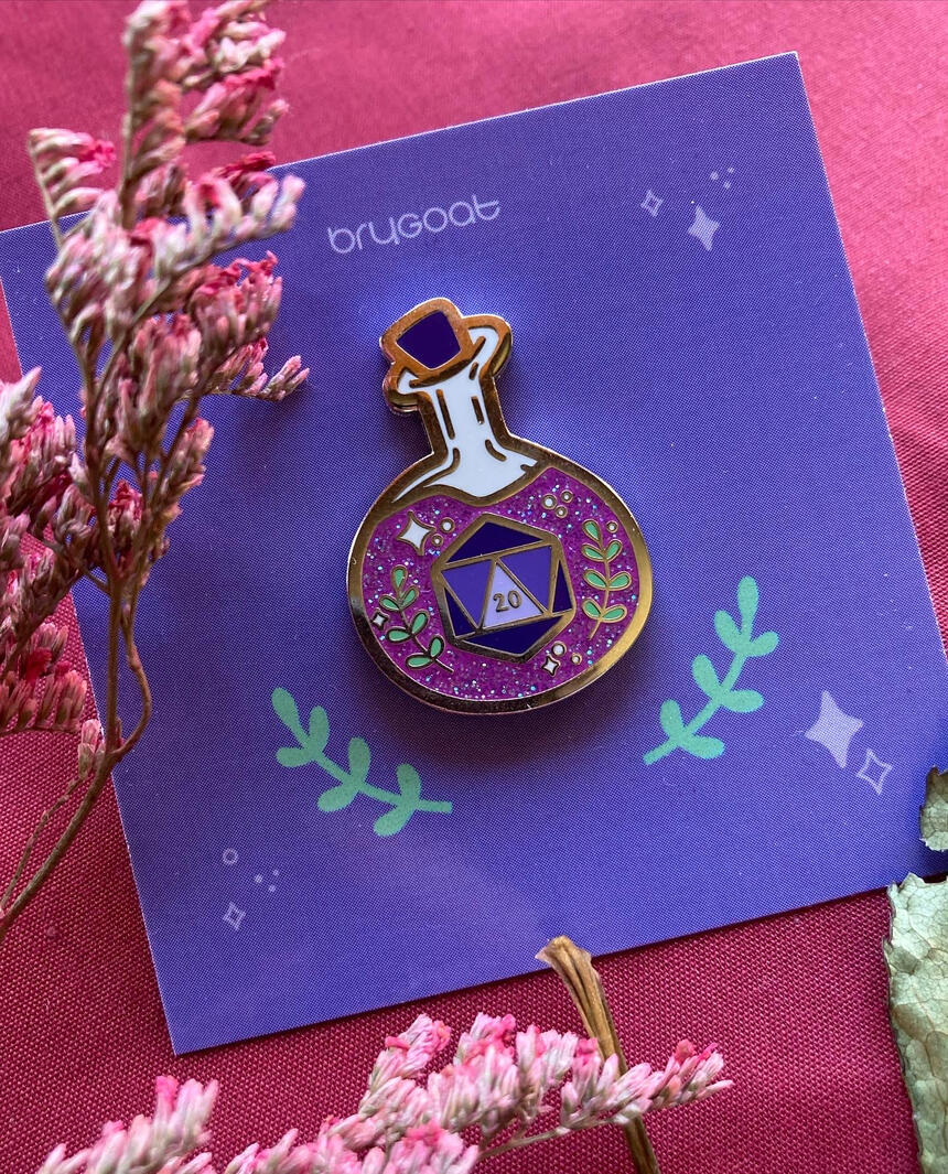 d20 dnd potion enamel pin